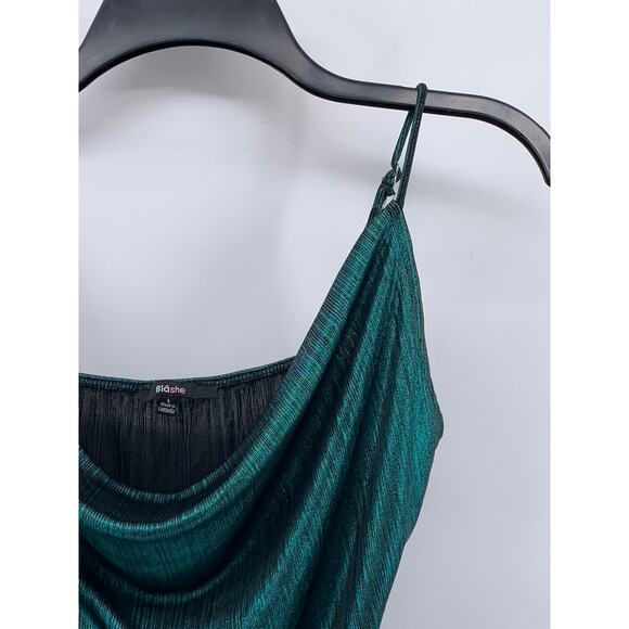 BLA SHE Women's Dark Green Metallic Cowl-Neck Spaghetti Strap Bodysuit SZ L - Picture 6 of 10